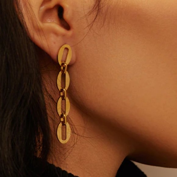 Trendy Round Long Dangle Earrings Simple Gold Metal Stainless Steel EARRINGS - Picture 2 of 4